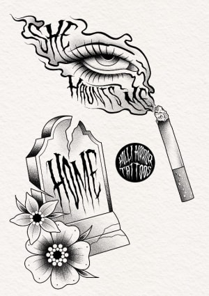 Image of CYB cigarette smoke eye and gravestone 