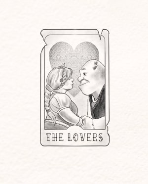 Image of Shrek Tarot “The Lovers” (minimum around 5 inches) 
