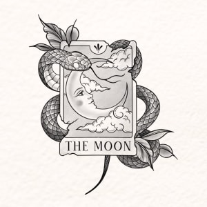 Image of “The moon” tarot with a snake 