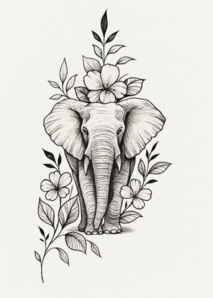 Image of Elephant with Flowers (Medium 10cm-15cm)