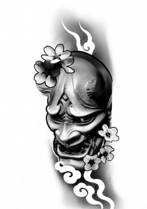 Image of Mask and cherry blossoms 