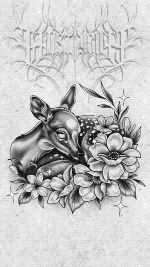 Image of Docile Deer in a Bed of Flowers