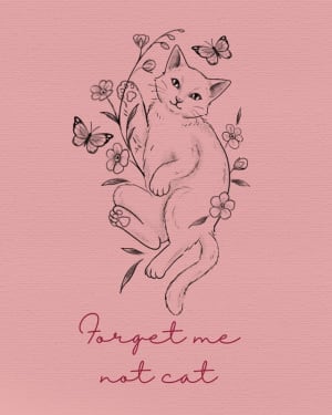 Image of Cat with forget me nots - 12 cm min