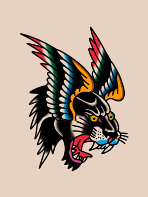 Image of Winged panther head 6” x 4”