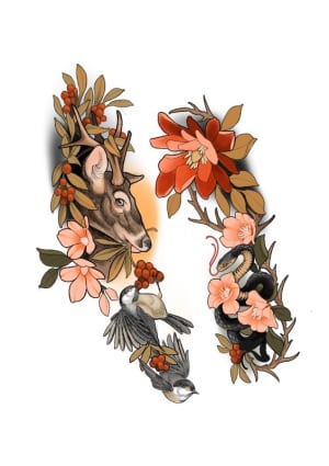Image of DEER/BIRDS/SNAKE FULL SLEEVE