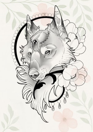 Image of Ornamental Wolf - Colour or Black and grey 