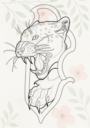 Image of Framed Neo-Trad Panther - full colour 