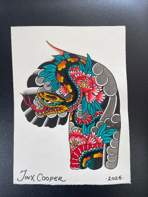 Image of Snake/peony half sleeve with chest plate 