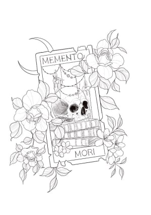 Image of Momento Mori tarot with books and skull 