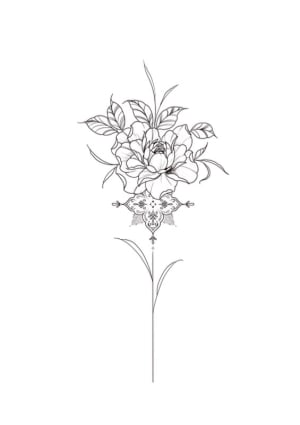 Image of Peonies ornamental spine tattoo