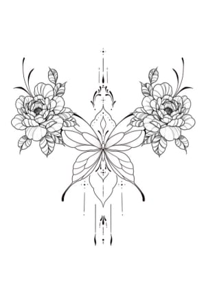 Image of Butterfly and peonies