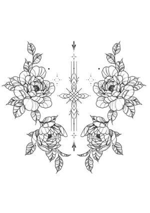 Image of Peonies ornamental back tattoo 