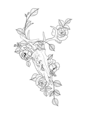 Image of Peonies and deer skull