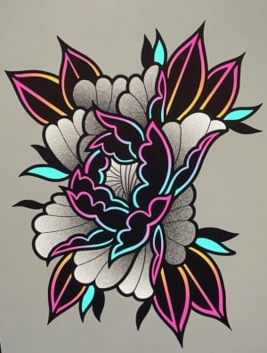 Image of Free Hand Neon Peony