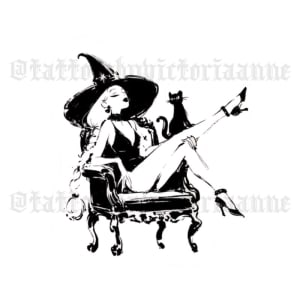 Image of Blackwork Witch and Cat