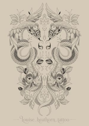 Image of SNAKE & CHRYSANTHEMUMS (BACK)