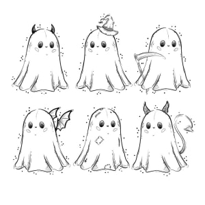 Image of Ghosties 80 blackwork 10o watercolour 