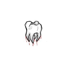 Image of Single tooth blackwork with red drips only 