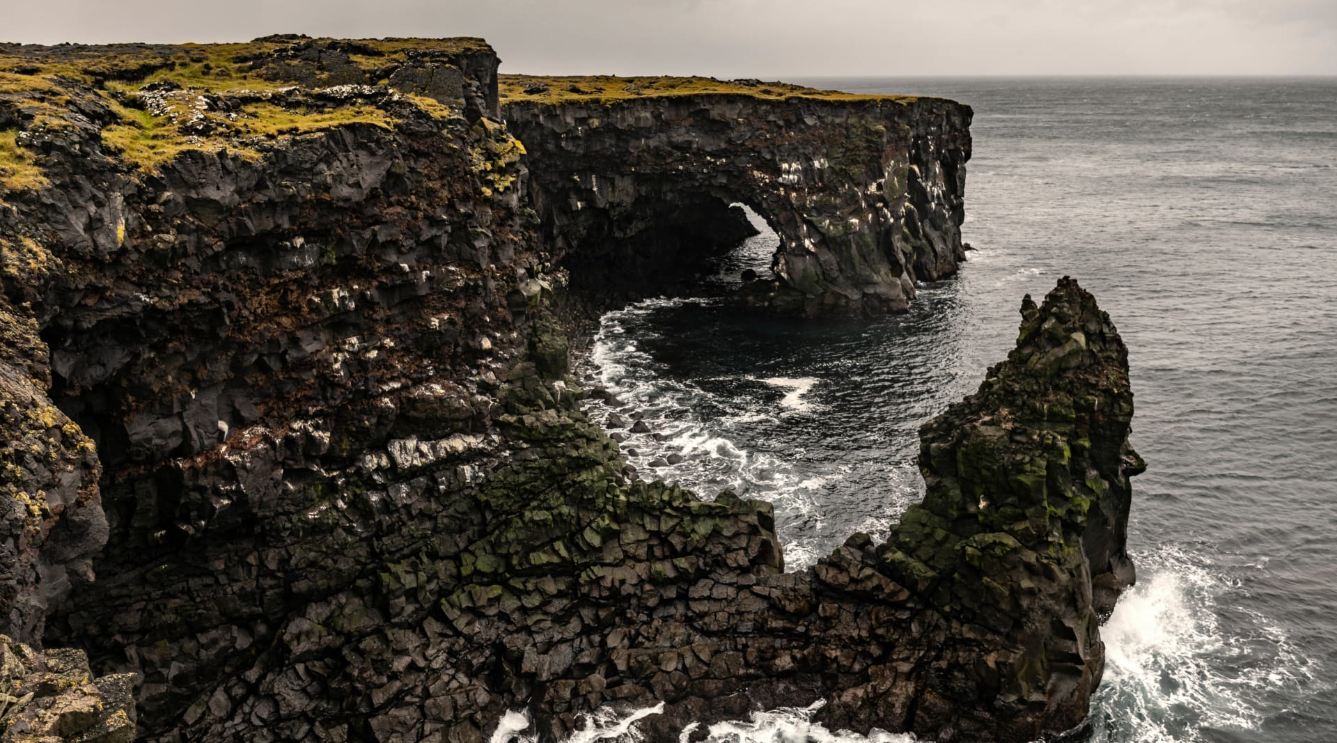 Svörtuloft black lava sea cliffs and arch