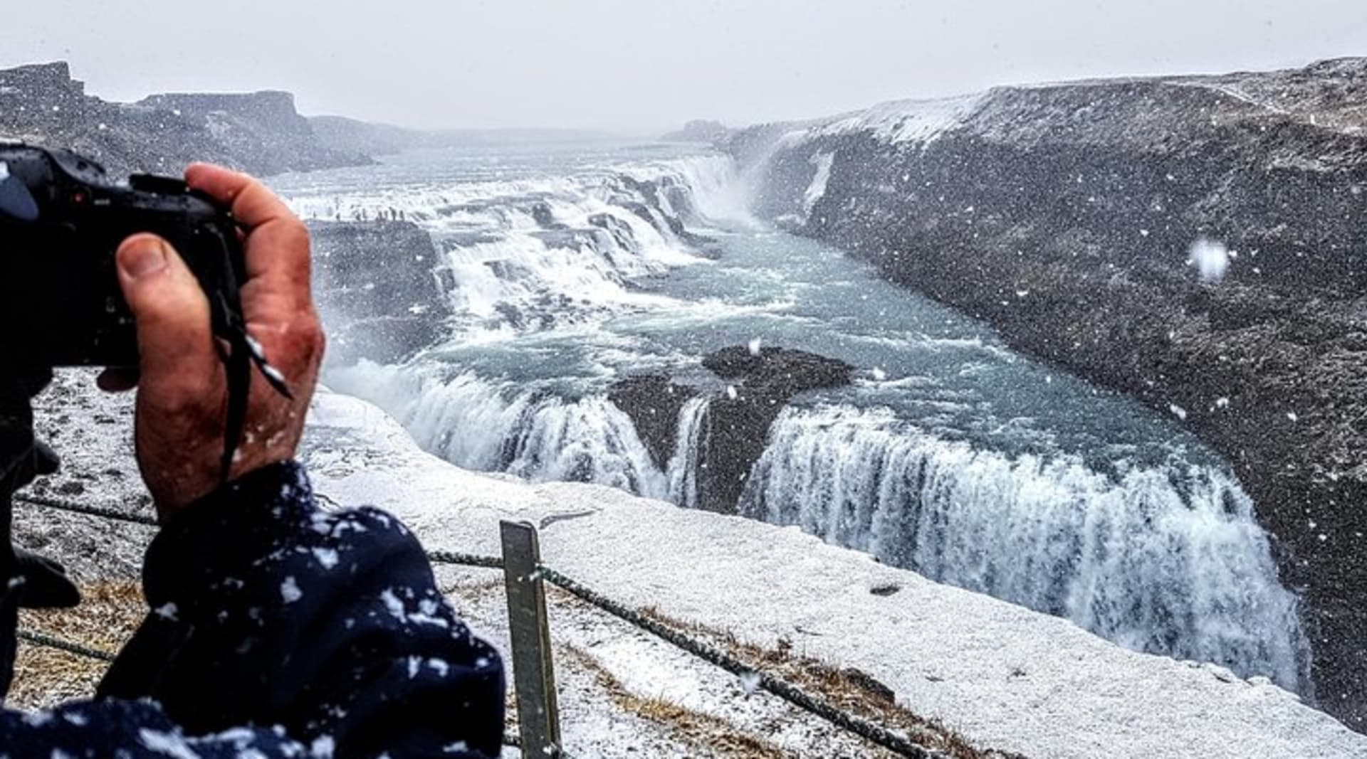 The grate waterfall Gullfoss in a snow drift