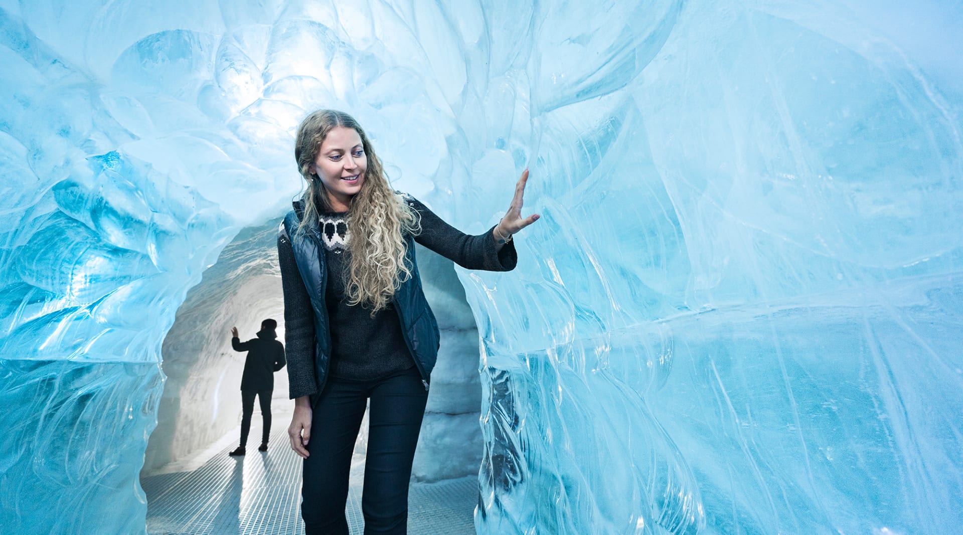 Exploring a real indoors ice cave at Wonders of Iceland exhibition