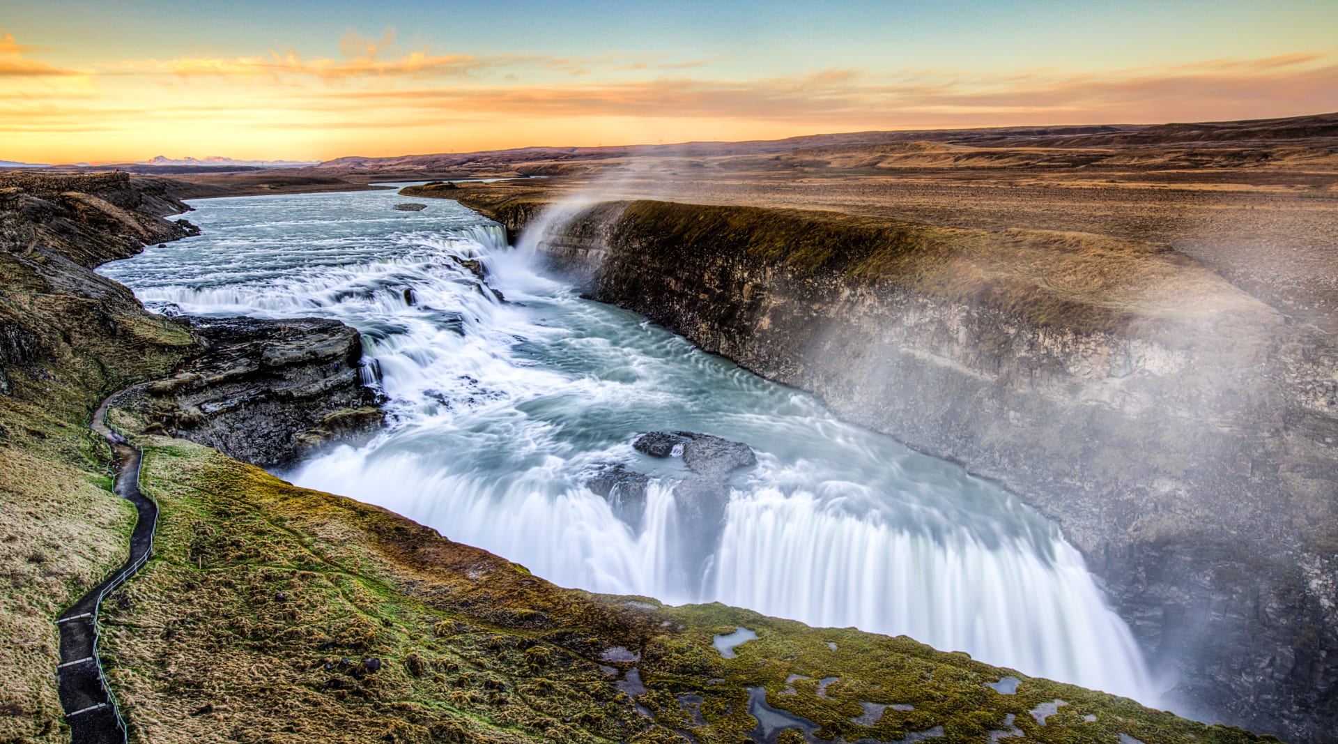 Gullfoss waterfall seen from upper level