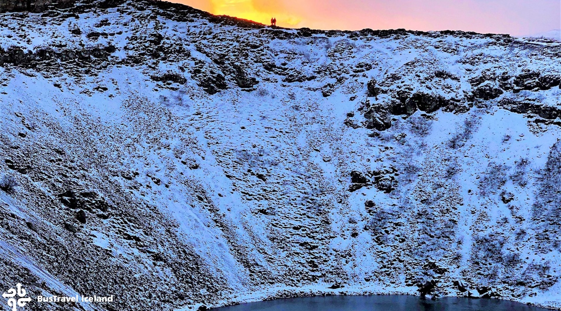 Kerid crater at winter sunset