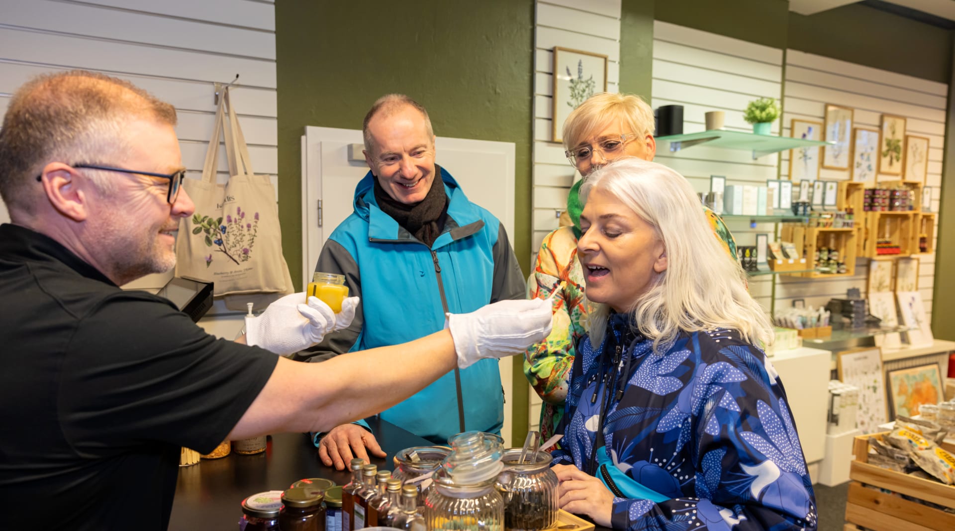 A guest tasting various Icelandic food items.