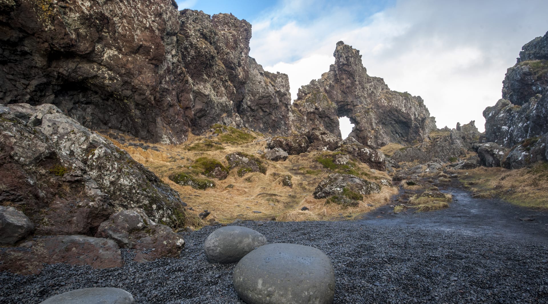 Lifting stones and stunning lava formation at Djúpalónssandur Snæfellsnes Peninsula