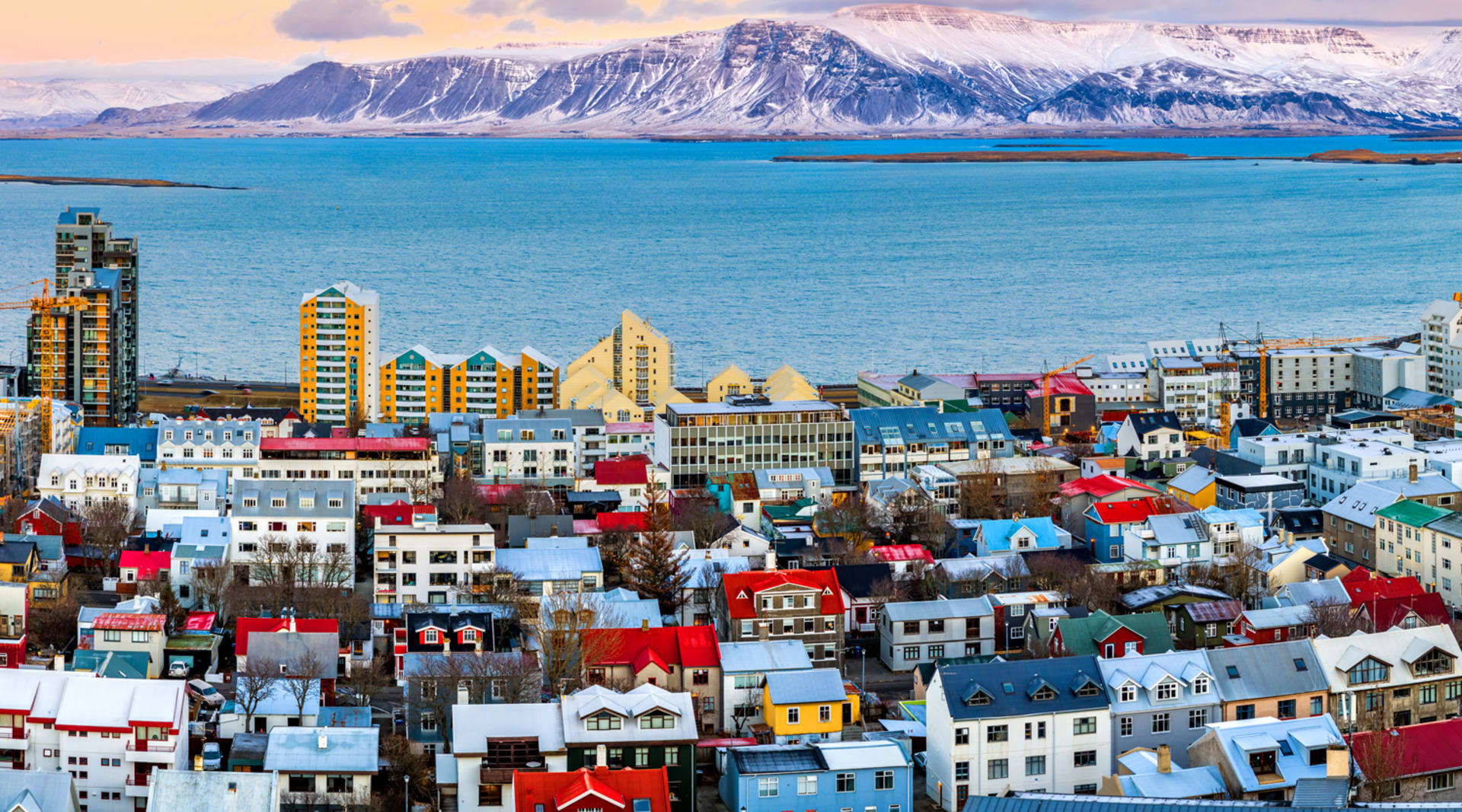 View over the rooftops of Reykjavik in winter