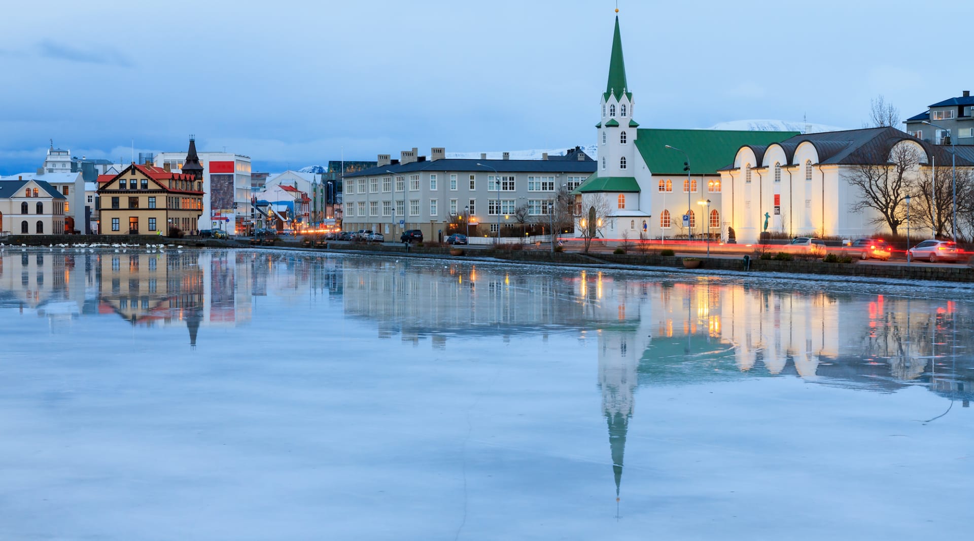 Reykjavík´s pond, popular for ice skating in the winter time.