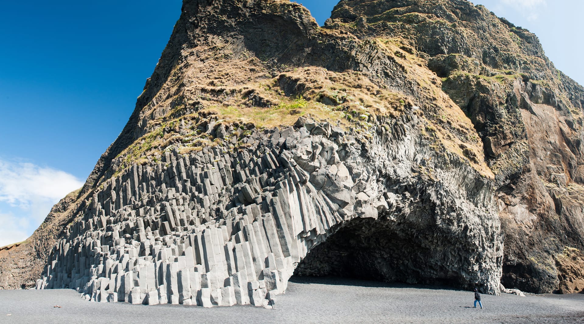 Reynisfjara Columni Basalts on South Shore of Iceland, Black sand Beach