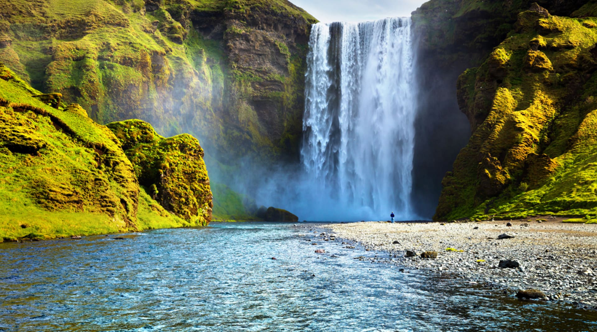 Skogarfoss Waterfall in Summer with Plants