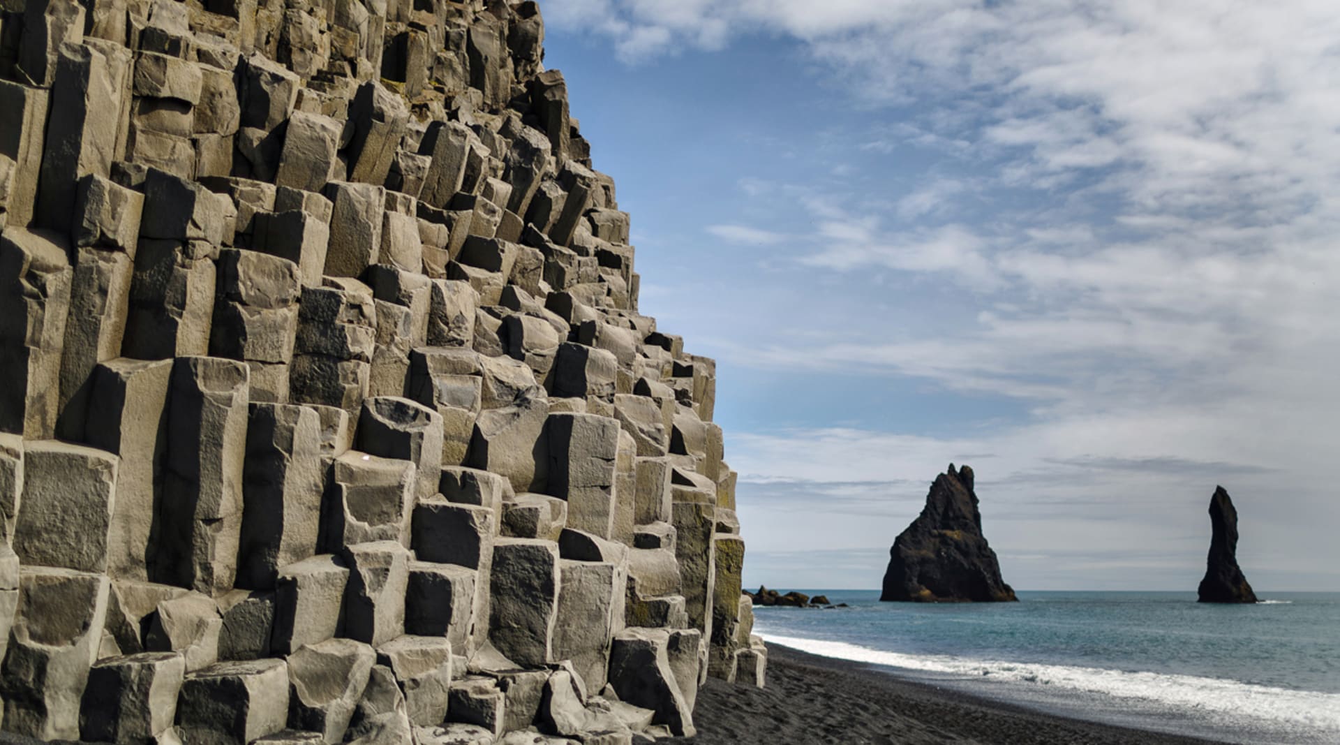 Black Sand Beach with basalt columns