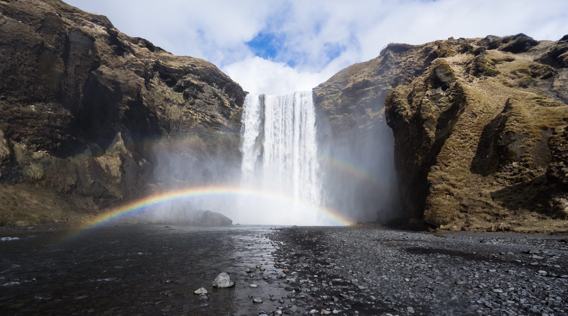 Skógarfoss Waterfall on Soath Coast of Iceland, Rainbow