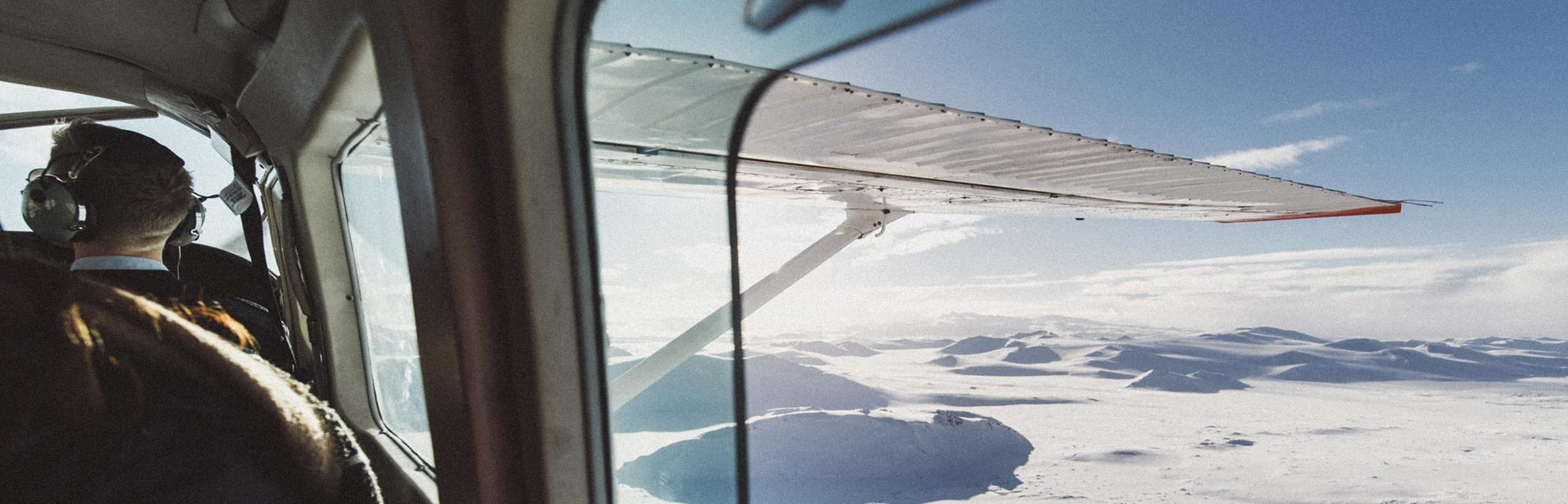 viewing point from a plane over a glacier