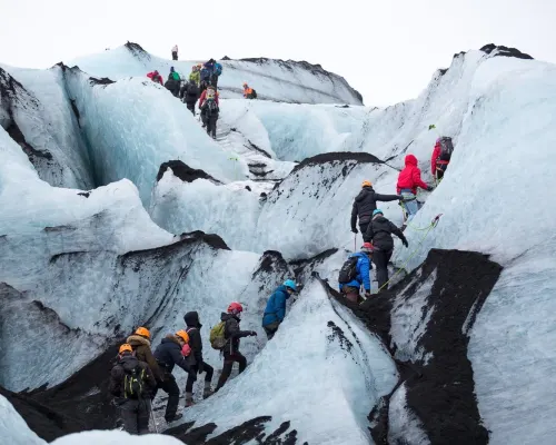 hikiers climbing a glacier