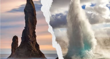 Thumbnail about Reynisdrangar sea stacks and Strokkur hot spring in the Geysir hot springs geothermal area