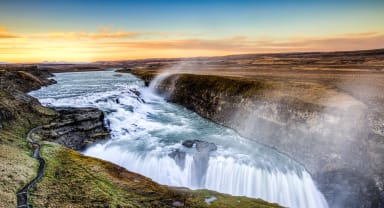 Thumbnail about Gullfoss waterfall seen from upper level