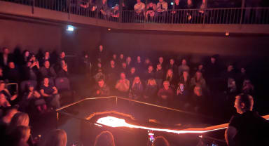 Thumbnail about The Lava Show Reykjavik showroom is an impressive arena - overview photo also showing the balcony