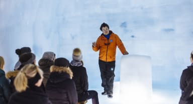 Thumbnail about People listening during Langjökull glacier ice cave tour