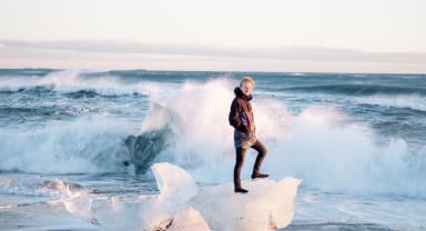 Thumbnail about Icebergs on attacked by the ocean at Diamond Beach, Glacier Lagoon Iceland