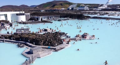 Thumbnail about View of the beautiful blue waters of the Blue Lagoon, one of Iceland's most popular attractions