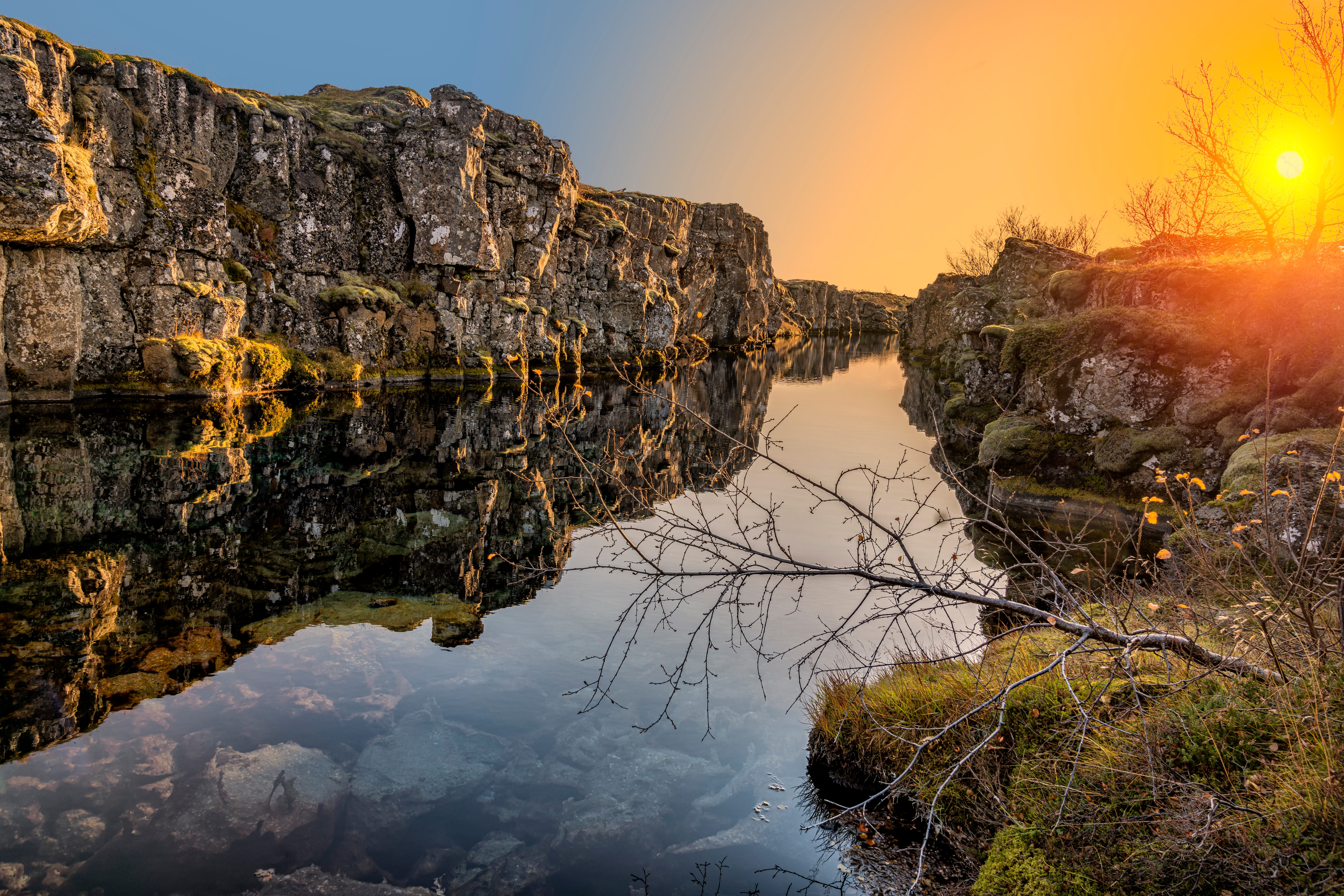 Thingvellir National Park with a sunset