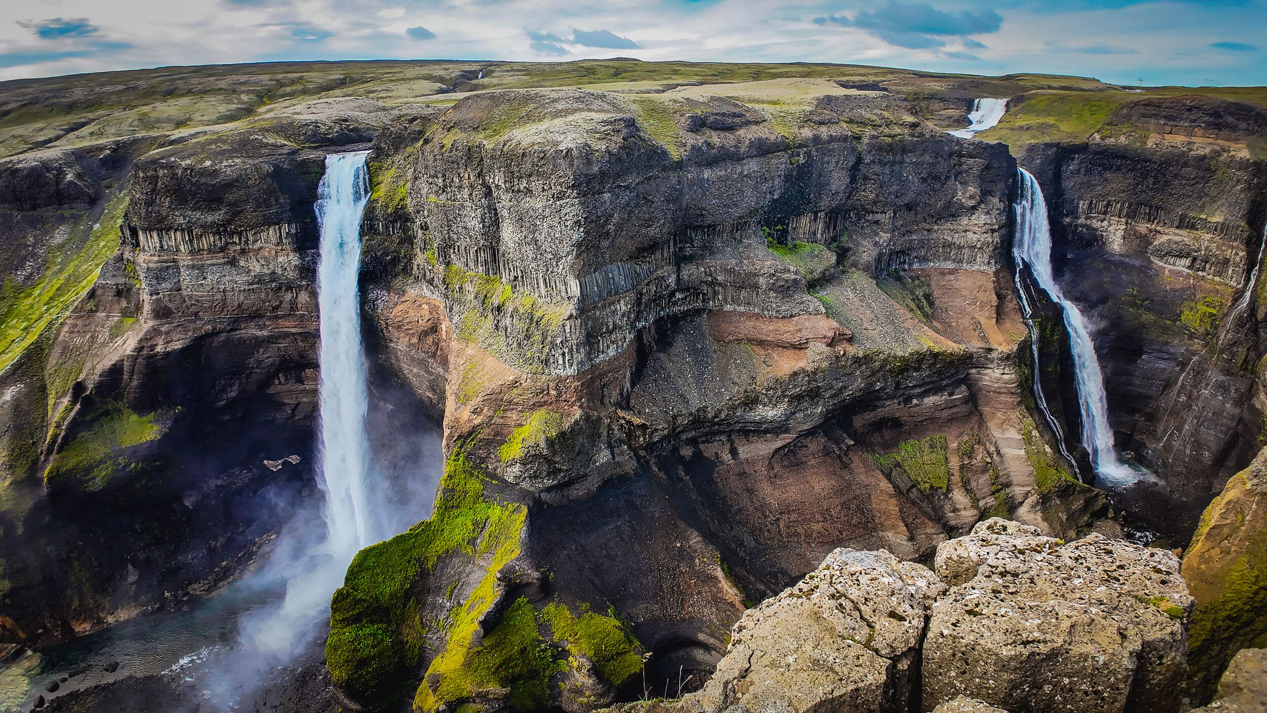 The epic Háifoss waterfall plunging into a canyon in the Icelandic highlands