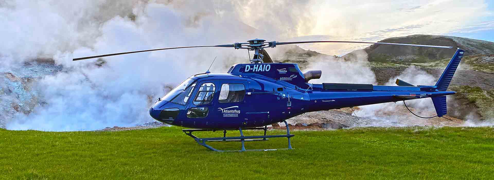 Airbus H125 Helicopter landed at geothermal area