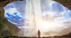 Thumbnail about Seljalandsfoss Waterfall with Man behind Waterfall 