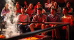Thumbnail about An audience seated in a dark theater watches molten lava being poured into a trench, glowing yellow-orange under stage lights.