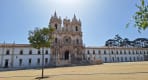 Thumbnail about Front view of Alcobaça Monastery in Portugal with Gothic facade and large courtyard