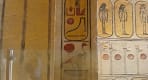 Thumbnail about Detailed Ancient Egyptian carved wall reliefs showing deities and hieroglyphics in yellow and brown tones